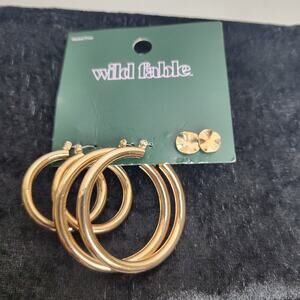 Target Wild Fable Nickle-Free Gold Trio Set of Hoop & Stud Pierced Earrings NWT